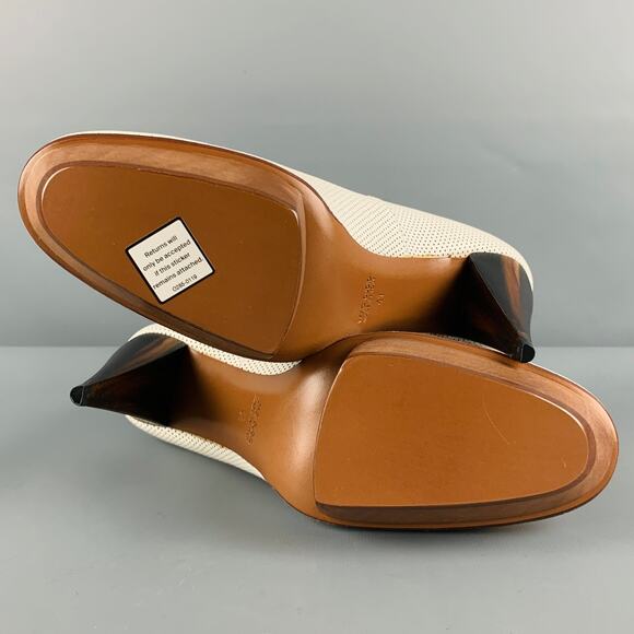 LANVIN Size 11 White Brown Leather Perforated Platform Pumps - Picture 6 of 10